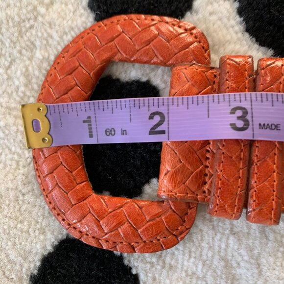 Vintage 90s Ports International Braided Orange Leather Wide Statement Waist Belt - Picture 13 of 14